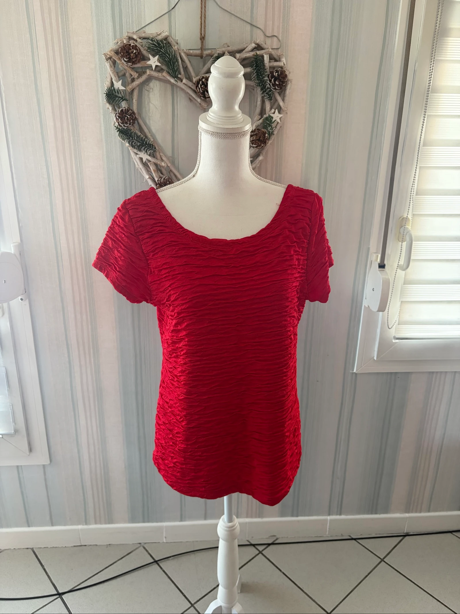 Top rouge gaufré effet plissé Tex Woman XL